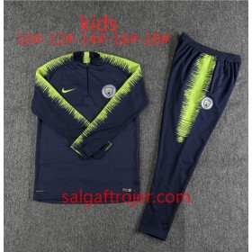 Manchester City Børn Sweatshirt Dragt Mørk Blå Grøn 2018-2019